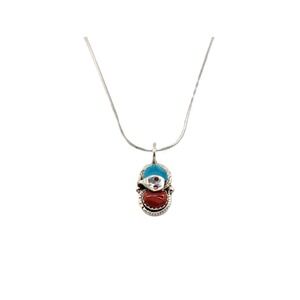 Zuni Snake Eye Turquoise Coral Necklace Sterling Silver 24" Jewelry**